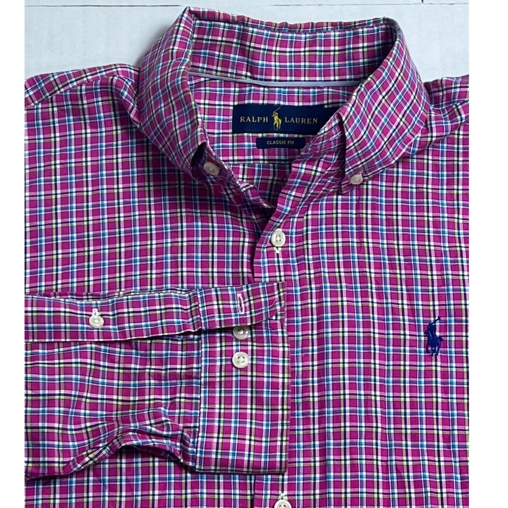 Ralph Lauren Men's Classic Fit Plaid Button Down Shirt Sz Medium Blue Pony logo